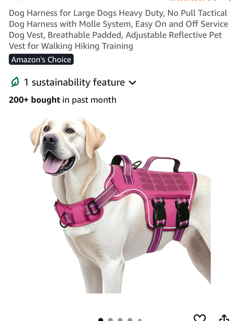 Adjustable Pink No-Pull Dog Harness with MOLLE Panels